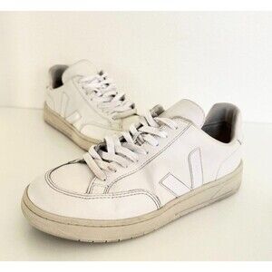 Veja V-12 Leather Extra White Low Top Sneaker Lace Up Minimalist Mens US 7 EU 40